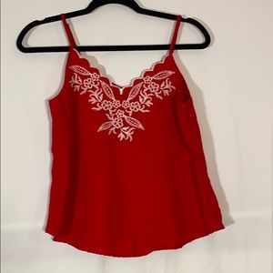 Embroidered red tank